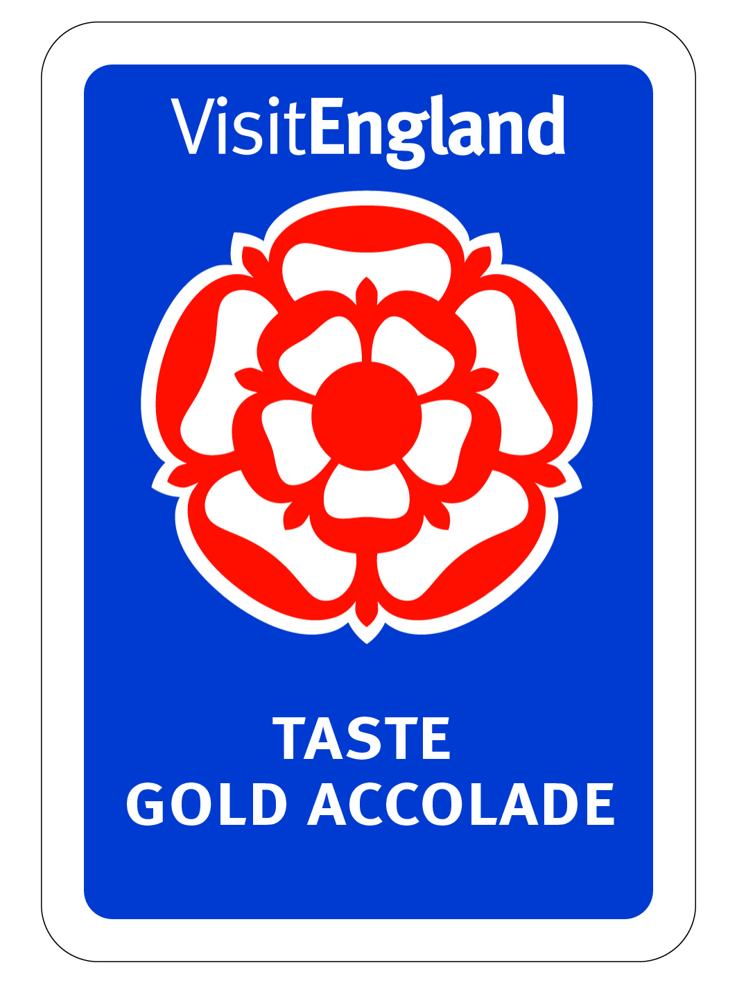 Pictured is the Visit England logo, a bright red and white rose. With the award of Gold for The Hive