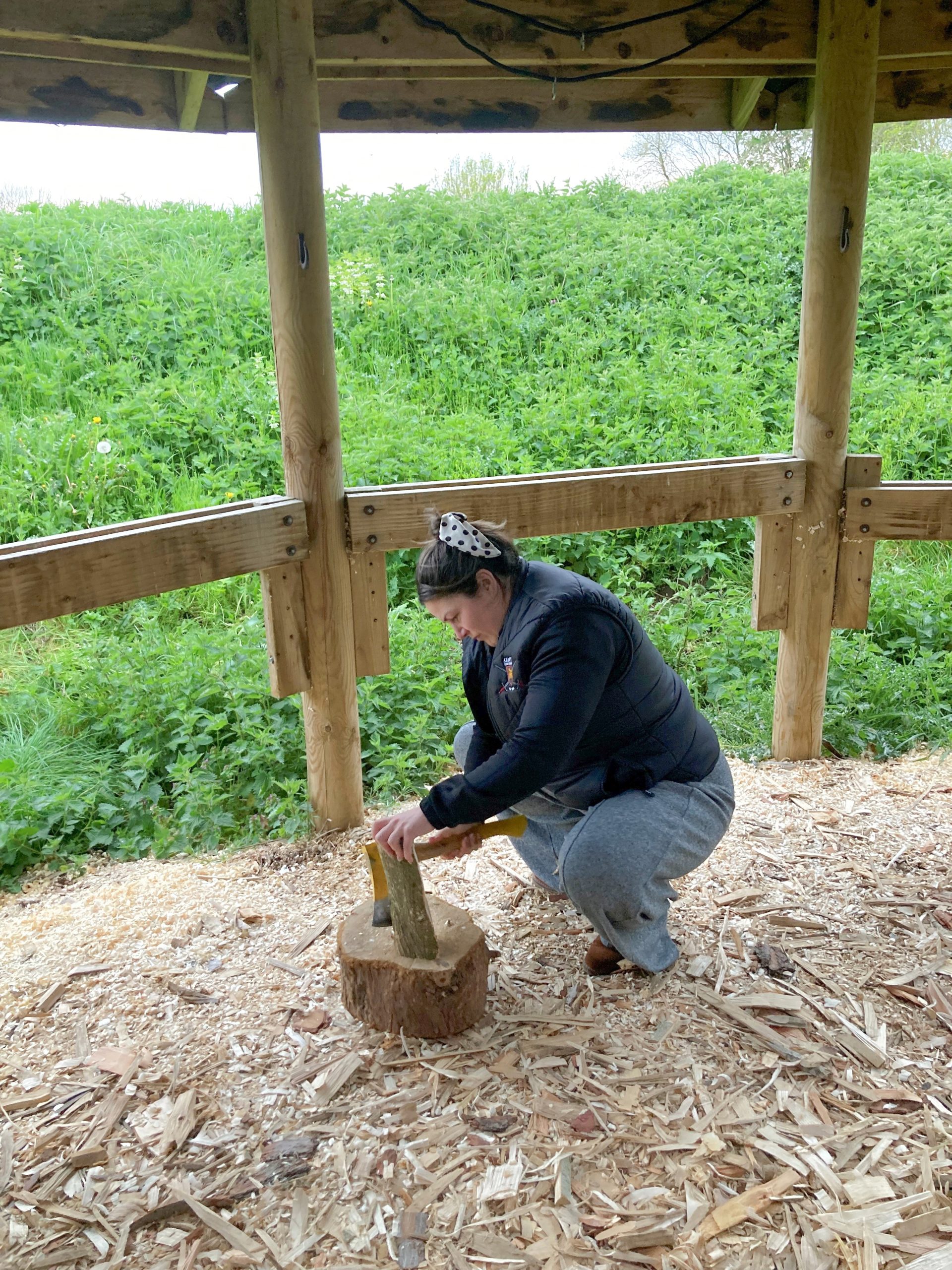 Clervaux Fold service woman taking part in Green Wood Work.
